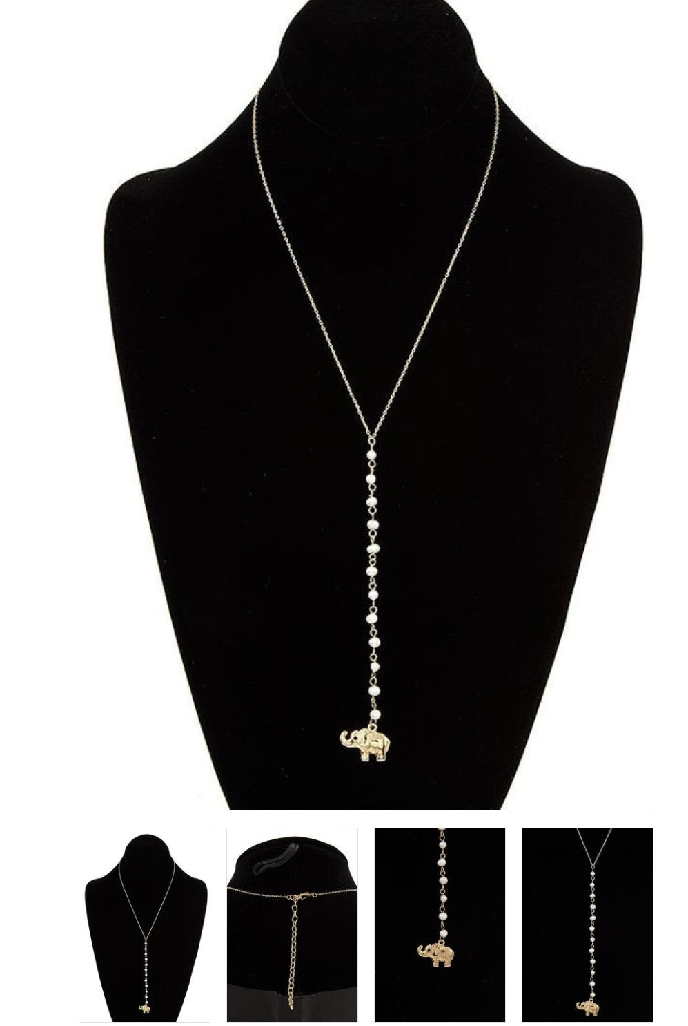Elephant Pendant Pearl Link Necklace