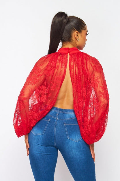 Red Lace Drape Blouse