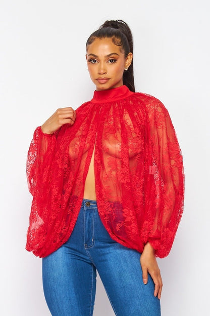 Red Lace Drape Blouse