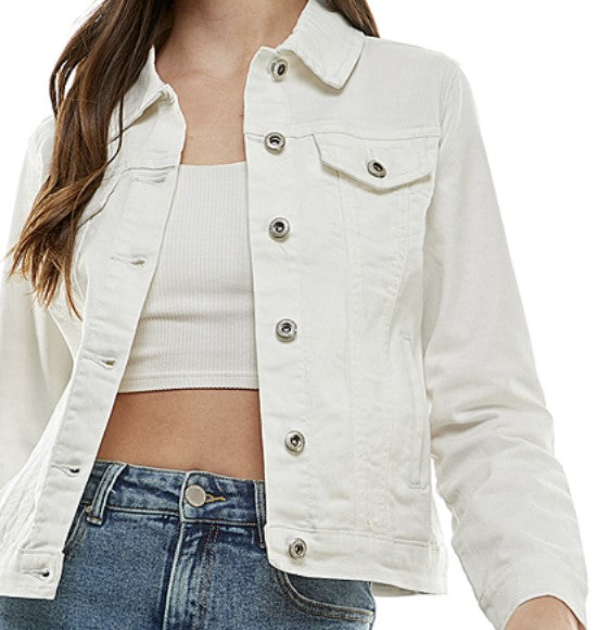 White Jean Jacket with Crest